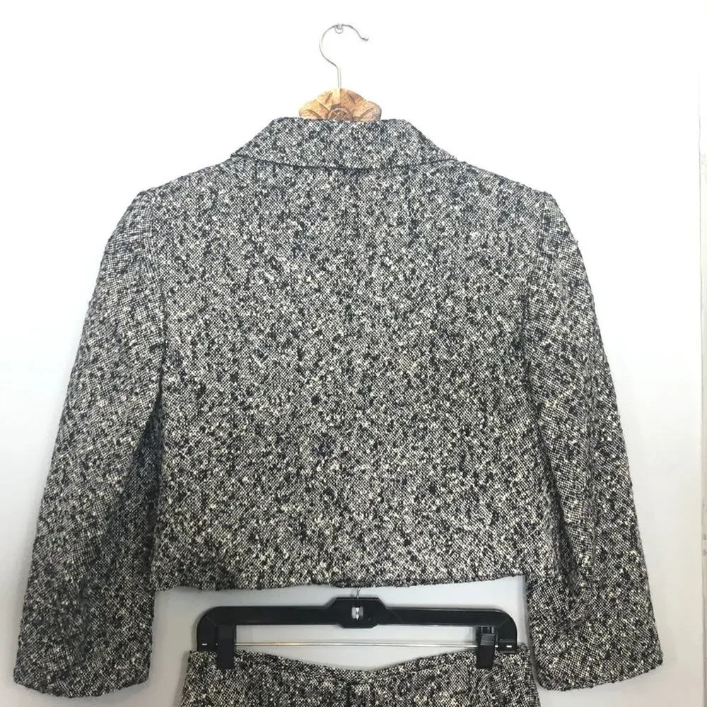 Talbots Vintage Set Pencil Skirt 10 Crop Blazer 12 Italian Wool Grey Tweed